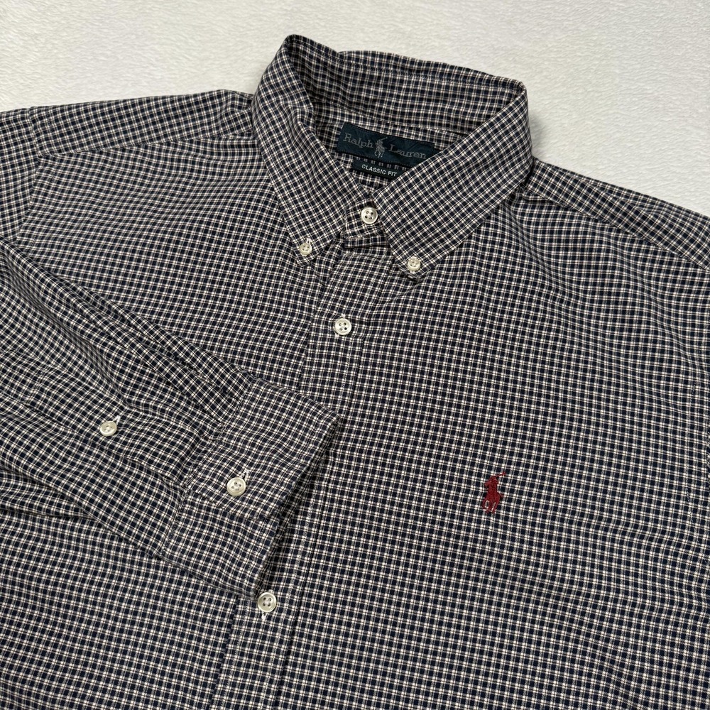 Ralph Lauren Shirt Mens XL Blue White Plaid Classic Fit Button Down‎ Long Sleeve